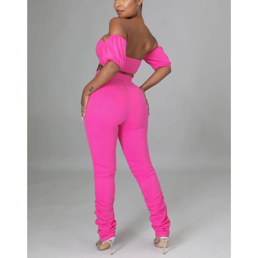 Off Shoulder Ruched Pant Set - Picture 2 of 2